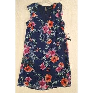 R&K Women's 6 M Chiffon Shift Dress Flutter Sleeve Floral Lined Y2K Sears NWT